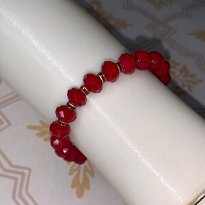 Red Faceted Crystal Beaded  Bracelet - Unbranded